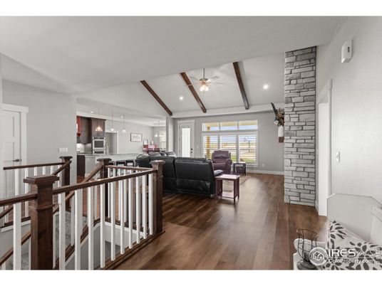 Interior, Kitchen, Living room, Pendant Lights, Recessed Lighting, Stone Walls, Wooden Beams, Wood Texture Flooring