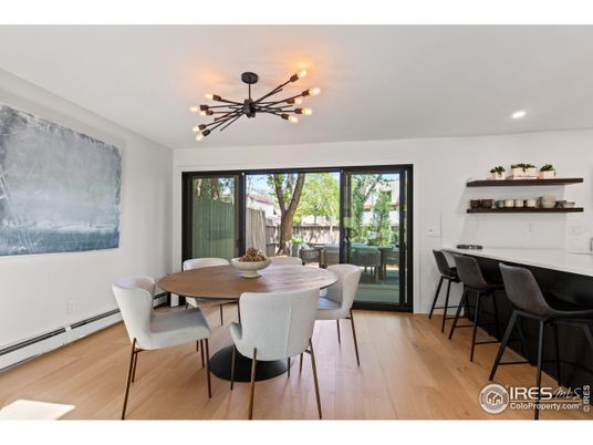 Dining room, Interior, Pendant Lights, Recessed Lighting, Wood Texture Flooring