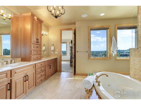 Bathroom, Chandelier, Dual Sink Vanities, Interior, Recessed Lighting