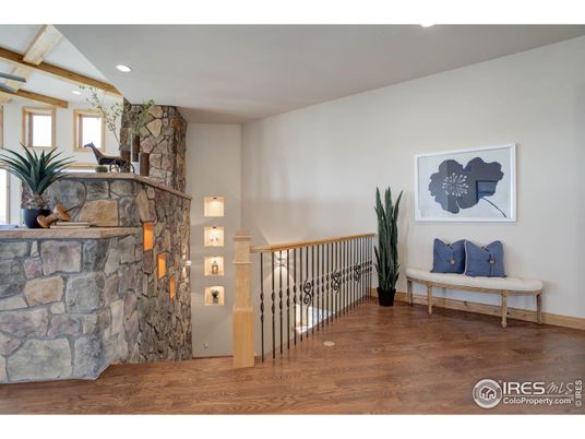 Interior, Recessed Lighting, Stone Walls, Wooden Beams, Wood Texture Flooring