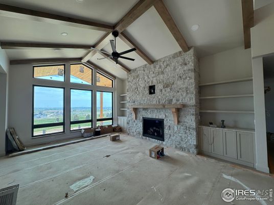 Empty room, Fireplace, Interior, Stone Walls, Wooden Beams