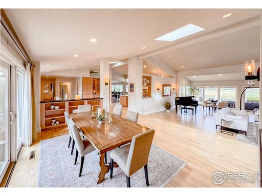 Dining room, Interior, Kitchen, Living room, Piano, Recessed Lighting, Wood Texture Flooring