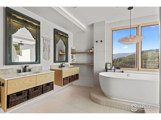 Bathroom, Dual Sink Vanities, Free Standing Baths, Interior, Pendant Lights