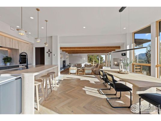 Dining room, Interior, Kitchen, Living room, Pendant Lights, Recessed Lighting, Wood Texture Flooring