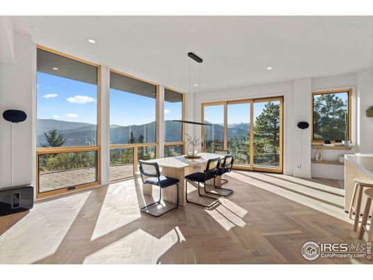 Dining room, Interior, Pendant Lights, Recessed Lighting, Wood Texture Flooring