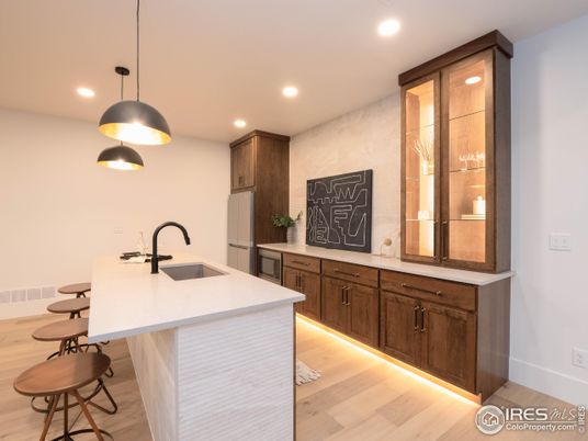 Interior, Kitchen, Pendant Lights, Recessed Lighting, Wood Texture Flooring