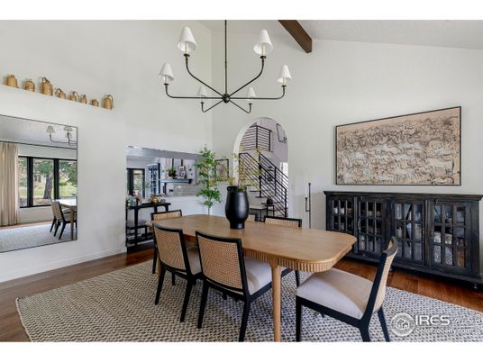 Chandelier, Dining room, Interior, Wooden Beams, Wood Texture Flooring