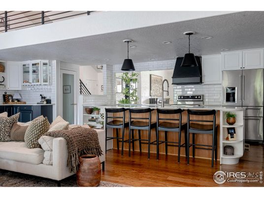 Interior, Kitchen, Living room, Pendant Lights, Stainless Steel Appliances, Wood Texture Flooring