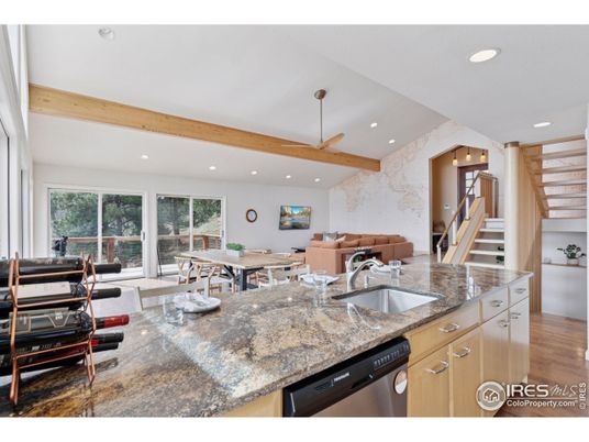 Dining room, Interior, Living room, Recessed Lighting, Wooden Beams, Wood Texture Flooring