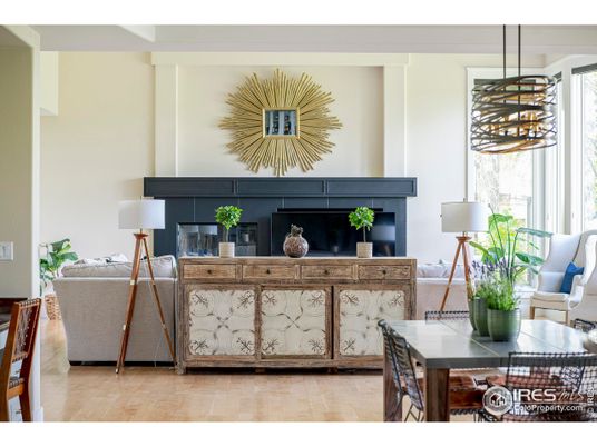 Dining room, Fireplace, Interior, Pendant Lights