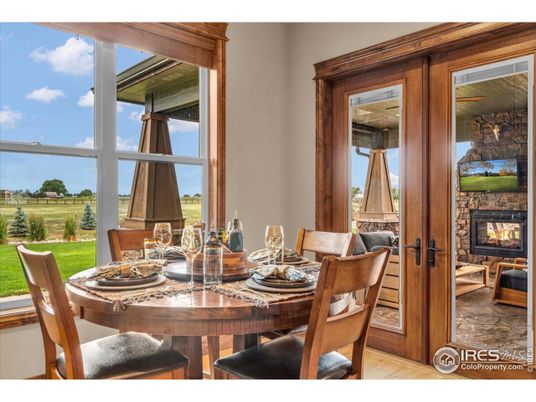 Dining room, Fireplace, Interior, Wood Texture Flooring