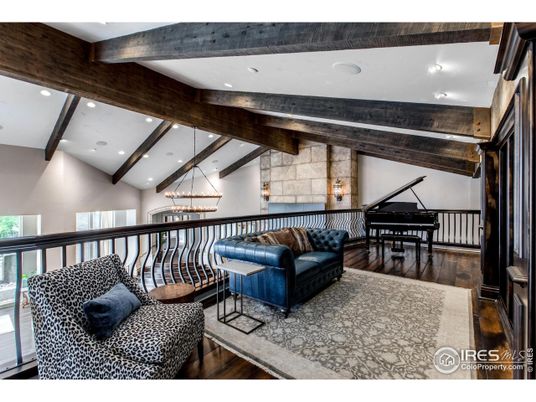 Interior, Living room, Piano, Recessed Lighting, Stone Walls, Wooden Beams, Wood Texture Flooring
