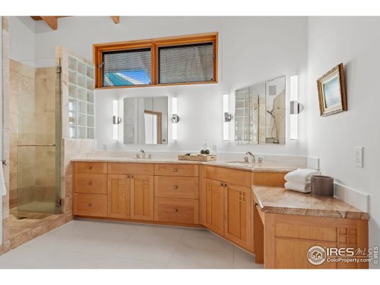 Bathroom, Dual Sink Vanities, Glass Shower, Interior, Tile Countertops