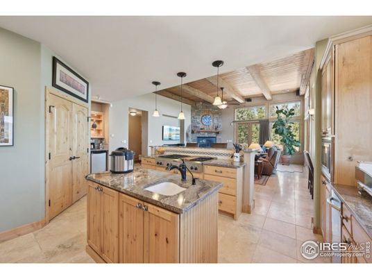 Dining room, Fireplace, Interior, Kitchen, Pendant Lights