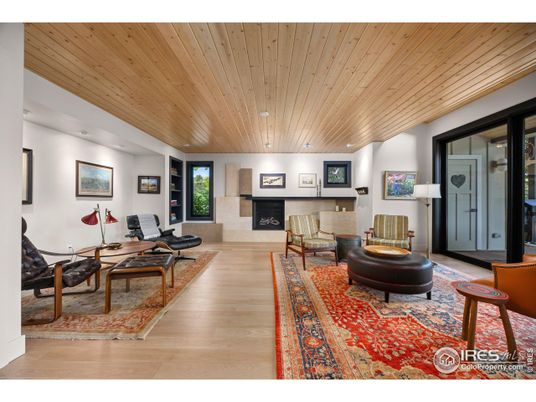 Fireplace, Interior, Living room, Recessed Lighting, Wooden Ceilings, Wood Texture Flooring
