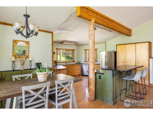 Chandelier, Dining room, Interior, Kitchen, Wooden Beams, Wood Texture Flooring