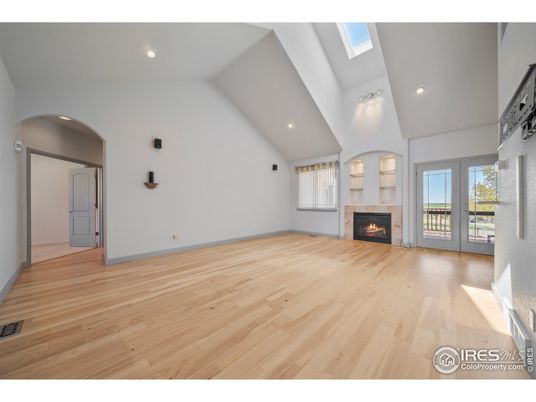 Empty room, Fireplace, Interior, Recessed Lighting, Wood Texture Flooring