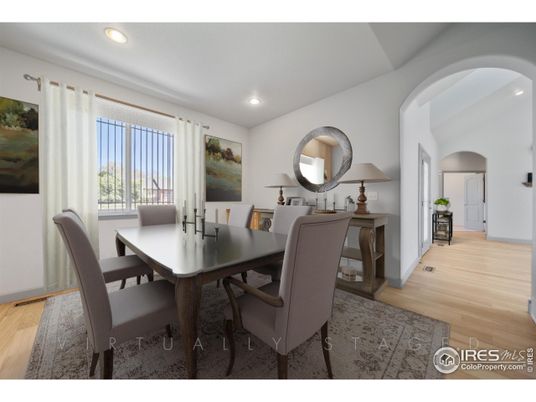 Dining room, Interior, Recessed Lighting, Wood Texture Flooring