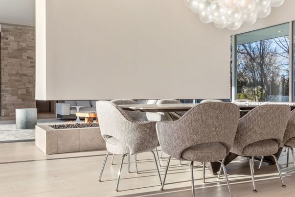 Dining room, Interior, Stone Walls, Wood Texture Flooring