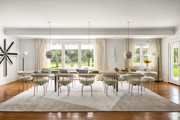 Dining room, Interior, Pendant Lights, Wood Texture Flooring