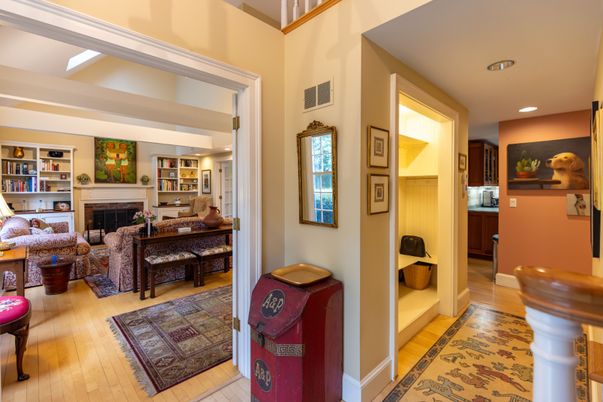 Fireplace, Interior, Recessed Lighting, Wood Texture Flooring