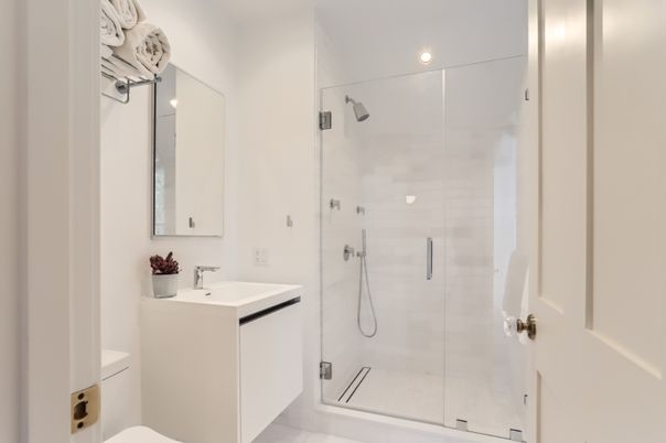 Bathroom, Glass Shower, Interior, Recessed Lighting