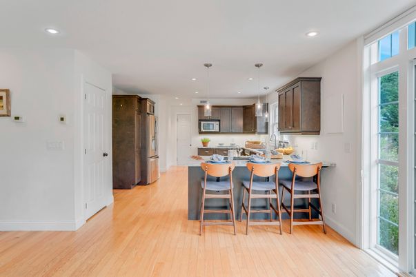 Interior, Kitchen, Pendant Lights, Recessed Lighting, Wood Texture Flooring