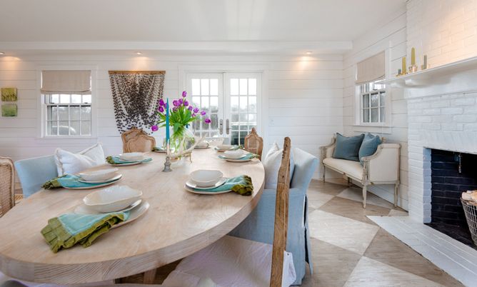 Dining room, Fireplace, Interior, Recessed Lighting, Stone Walls
