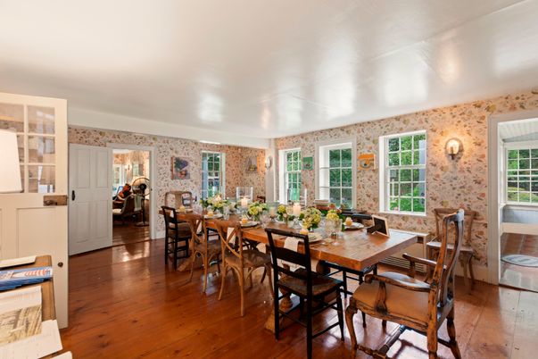 Dining room, Interior, Stone Walls, Wood Texture Flooring
