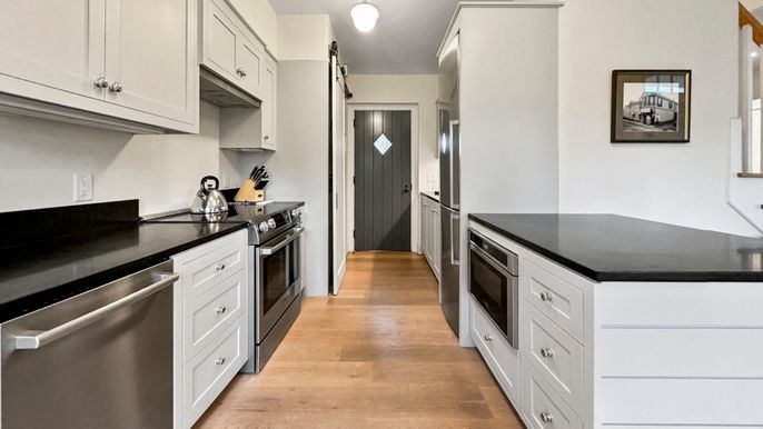 Interior, Kitchen, Stainless Steel Appliances, Wood Texture Flooring