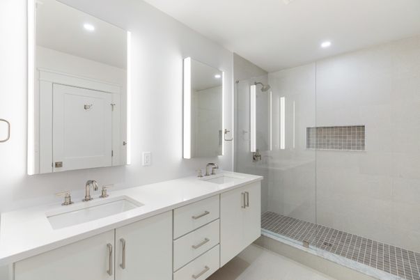 Bathroom, Dual Sink Vanities, Glass Shower, Interior, Recessed Lighting