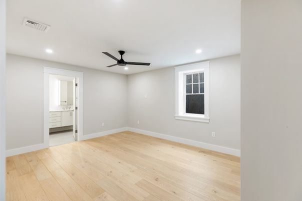 Bathroom, Empty room, Interior, Recessed Lighting, Wood Texture Flooring