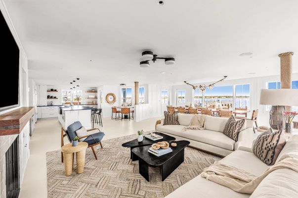 Dining room, Fireplace, Interior, Kitchen, Living room, Pendant Lights, Recessed Lighting