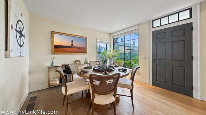 Dining room, Interior, Recessed Lighting, Wood Texture Flooring