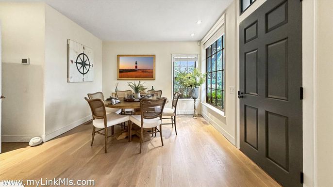 Dining room, Interior, Recessed Lighting, Wood Texture Flooring