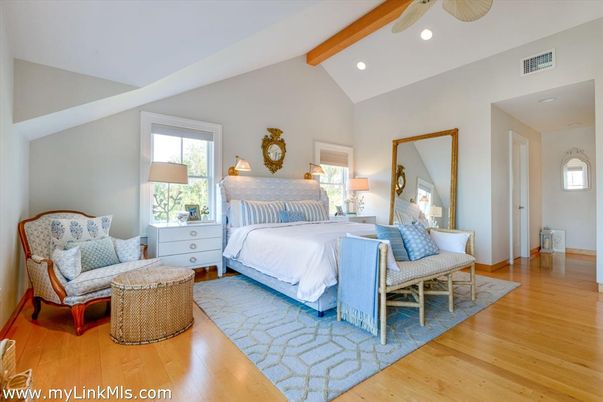 Bedroom, Interior, Recessed Lighting, Wooden Beams, Wood Texture Flooring