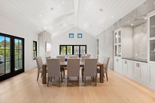 Dining room, Interior, Recessed Lighting, Wood Texture Flooring