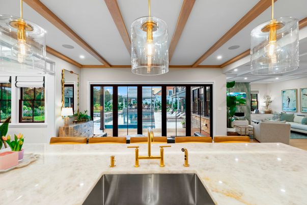 Interior, Living room, Pendant Lights, Recessed Lighting, Wooden Beams