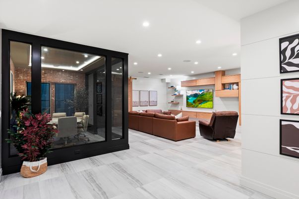 Interior, Living room, Recessed Lighting, Wood Texture Flooring