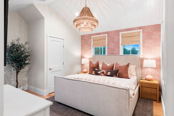 Bedroom, Chandelier, Interior, Wood Texture Flooring