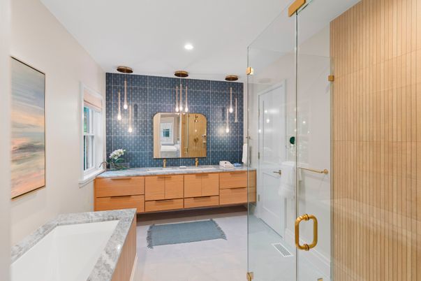 Bathroom, Dual Sink Vanities, Glass Shower, Interior, Recessed Lighting