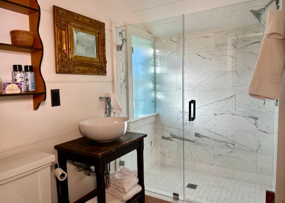 Bathroom, Glass Shower, Interior, Marble Walls
