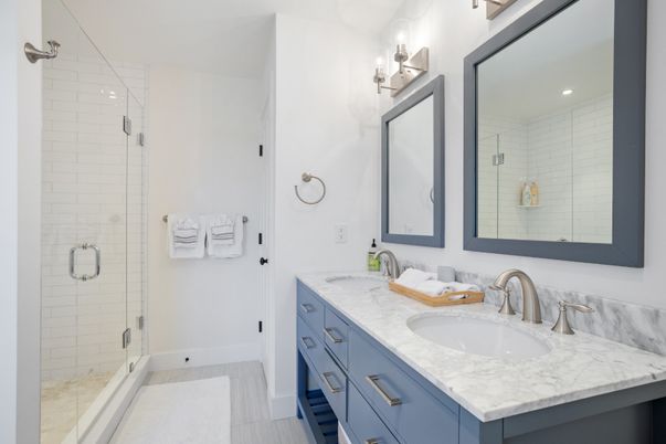 Bathroom, Dual Sink Vanities, Glass Shower, Interior, Recessed Lighting