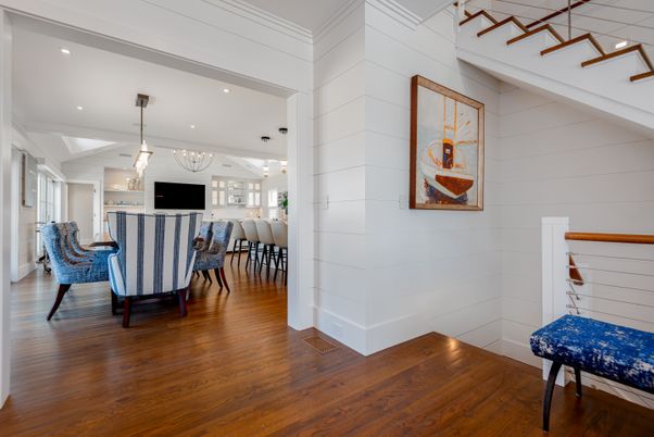 Dining room, Interior, Pendant Lights, Recessed Lighting, Wood Texture Flooring