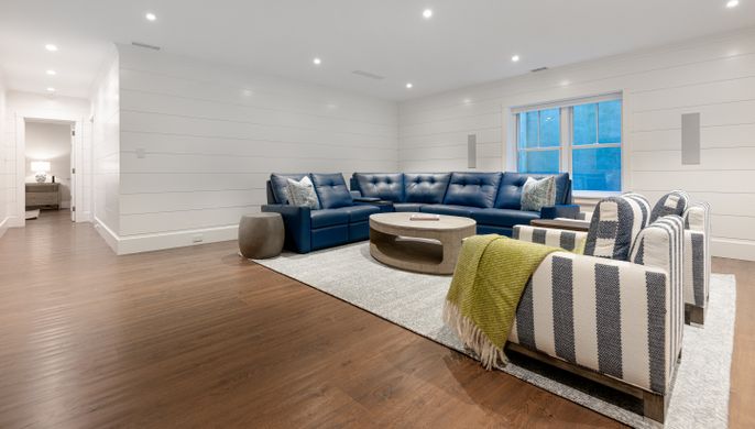 Interior, Living room, Recessed Lighting, Wood Texture Flooring
