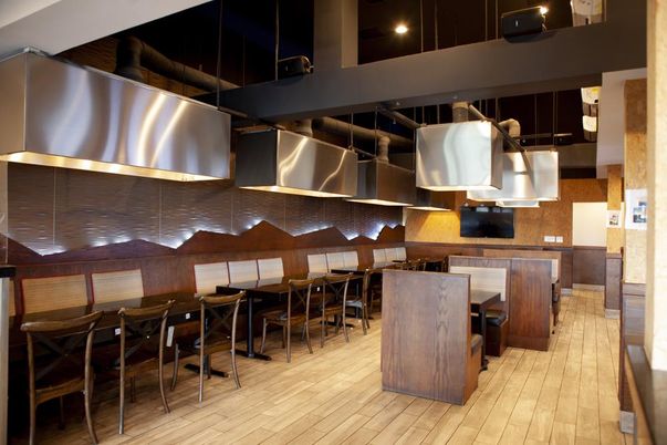 Dining room, Interior, Kitchen, Pendant Lights, Stainless Steel Appliances, Wood Texture Flooring