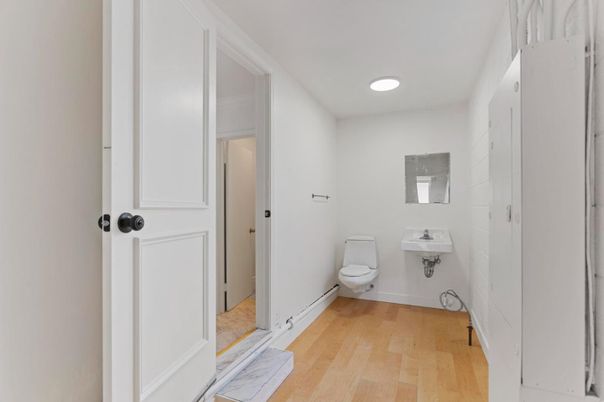 Bathroom, Interior, Recessed Lighting, Wood Texture Flooring