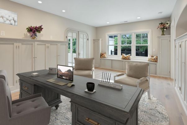 Home Office, Interior, Recessed Lighting, Wood Texture Flooring