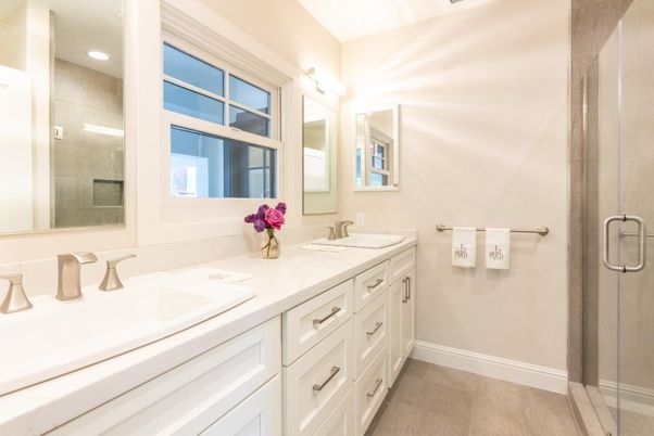 Bathroom, Dual Sink Vanities, Glass Shower, Interior, Recessed Lighting