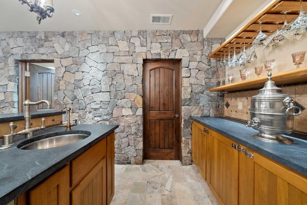 Interior, Kitchen, Recessed Lighting, Stone Walls